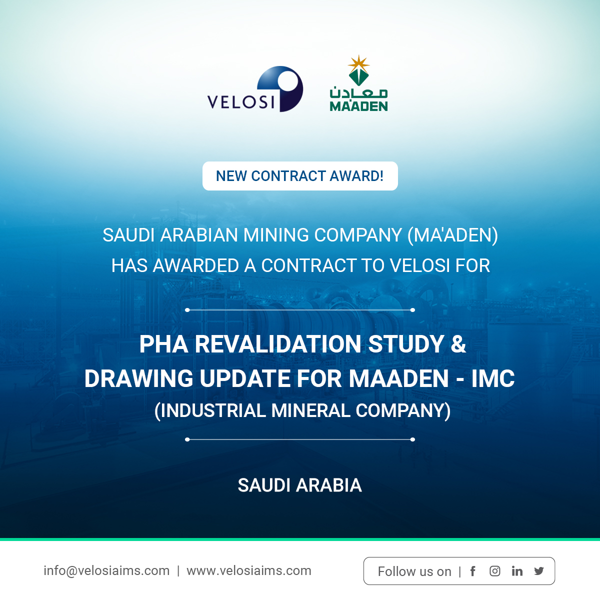 VAIL-Contract-Award-Maaden-Engineering Saudi Arabian Mining Company (MA'ADEN ) has awarded a contract to Velosi to update and develop the P&IDs